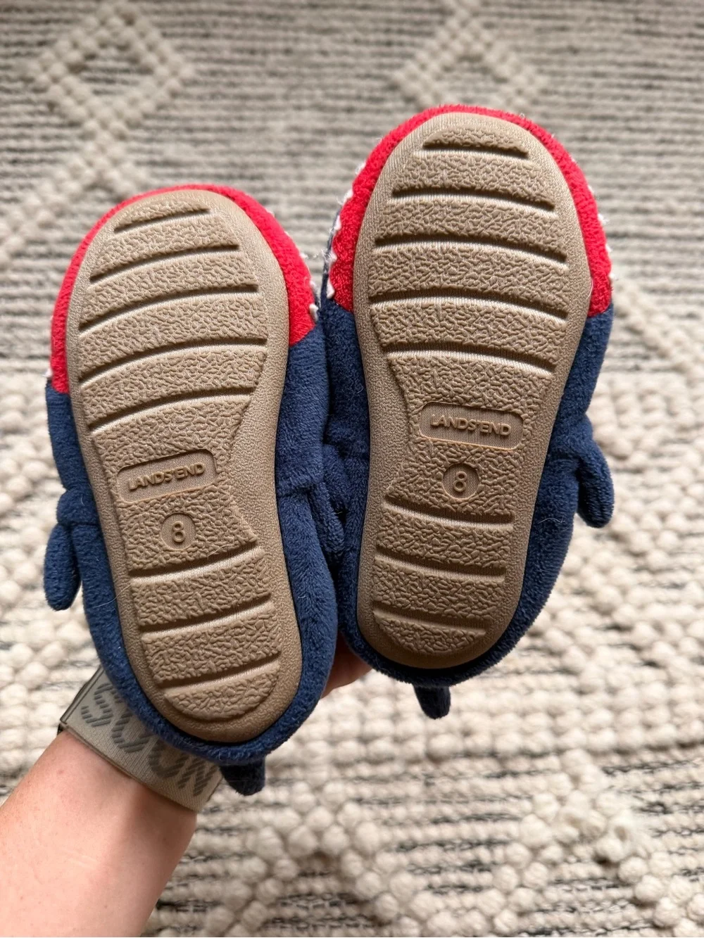 Lands' End Navy Shark Plush Slipper Booties